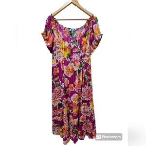 XL Multicolor Floral Off the Shoulder Maxi Dress Elastic Waist